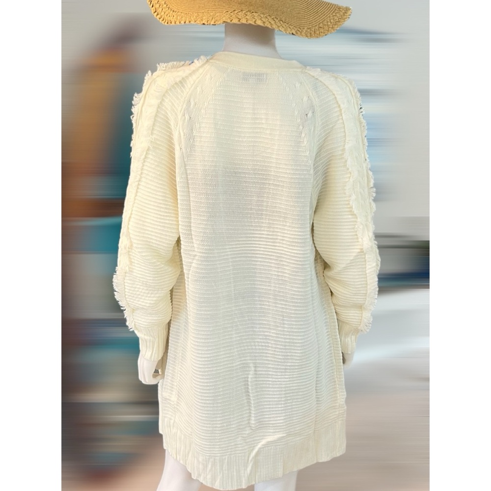 POLAGRAM Ivory frayed sleeve cardi M L - Picture 4 of 7